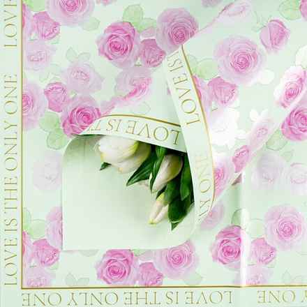 Пленка ЛИСТ "Нежность роз" 57*57см Зеленое яблоко/20шт