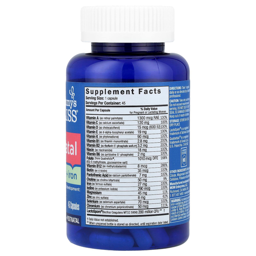 Mommy's Bliss, пренатальные витамины с железом, 45 капсул