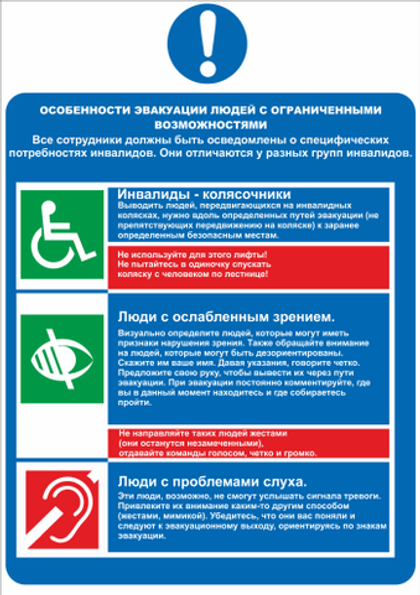 Памятка по ПБ. Эвакуация людей с ослабленным здоровьем и лиц пожилого возраста. (в электронном виде PNG)