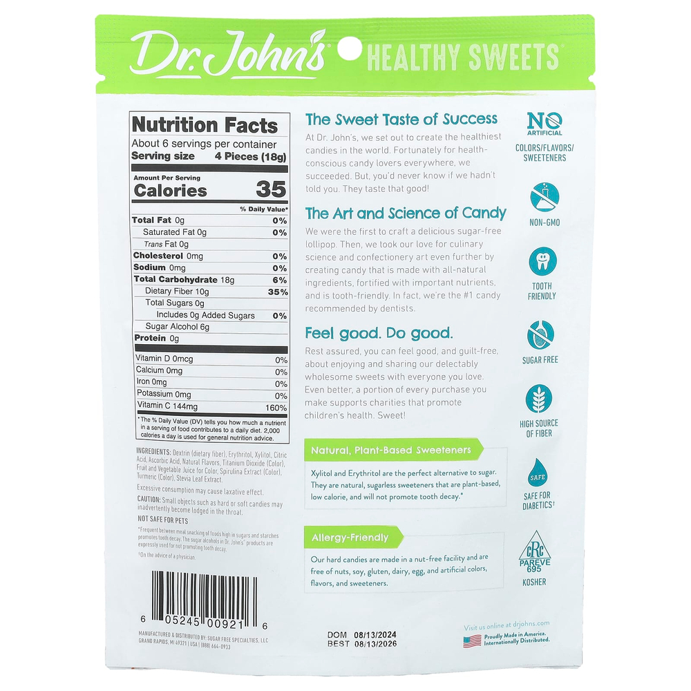 Dr. John's Healthy Sweets, Creamsicle Swirl, карамель, ежевика, голубая малина, апельсин, персик и клубника, без сахара, 109 г (3,85 унции)