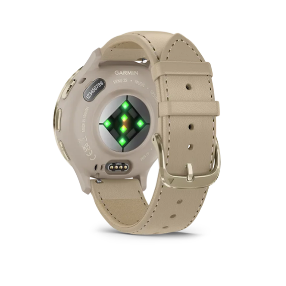 Умные часы Garmin Venu 3S 41 мм Безель из нержавеющей стали из мягкого золота, корпус французского серого цвета и кожаный ремешок (010-02785-55)