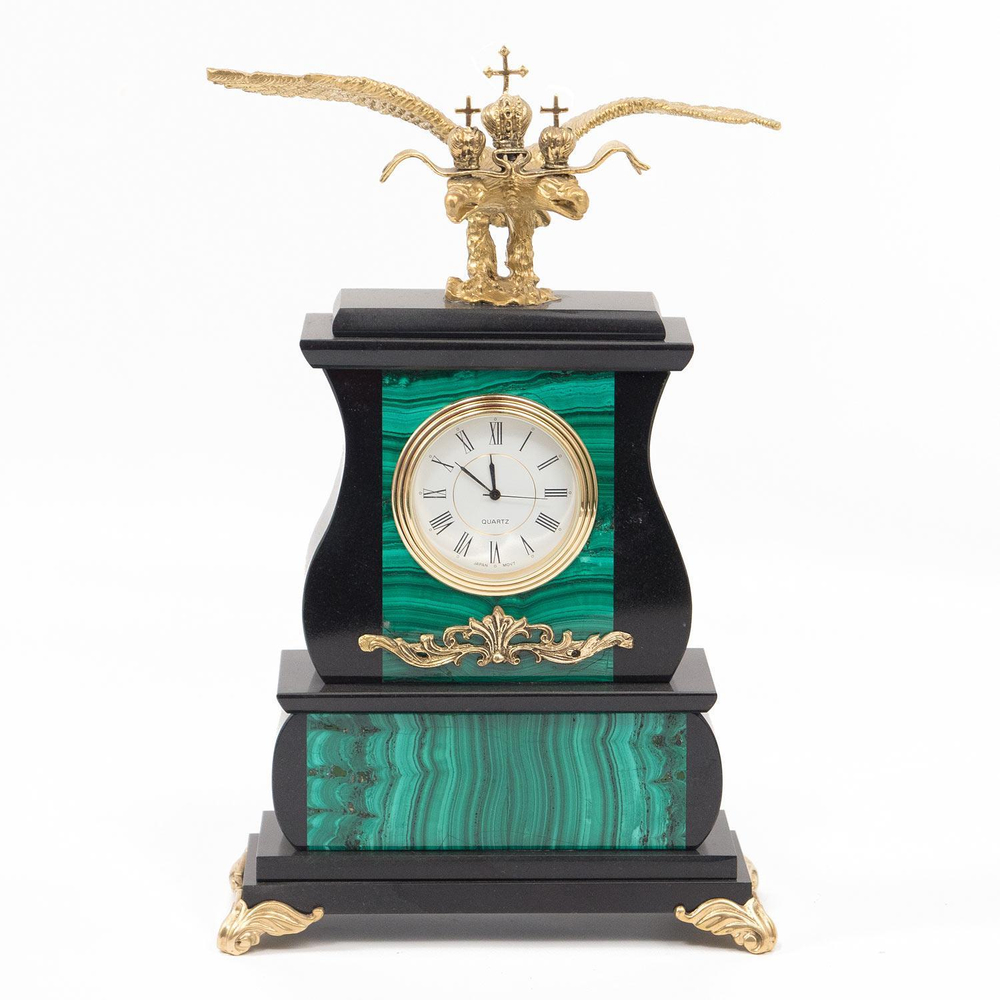 Часы "Двуглавый орел" малахит бронза 150х75х250 мм 1850 гр.  R116638