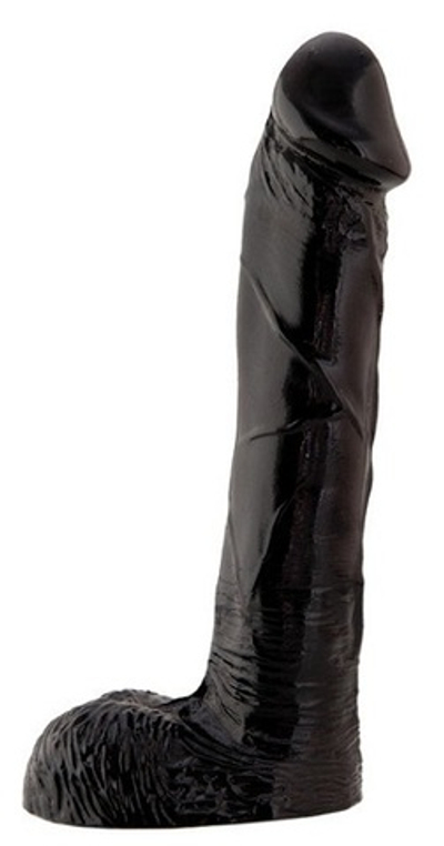 Чёрный фаллос с мошонкой, 22,8 см