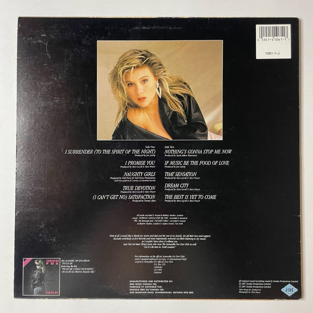 Винтажная виниловая пластинка LP Samantha Fox (Canada 1987)