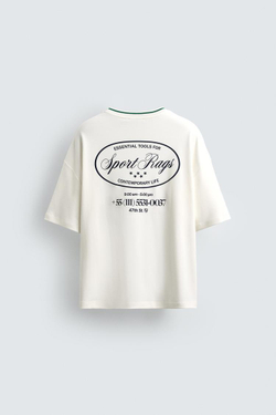 ZARA ФУТБОЛКА С КОНТРАСТНЫМ ПРИНТОМ, ЖЕЛТОВАТО-БЕЛЫЙ