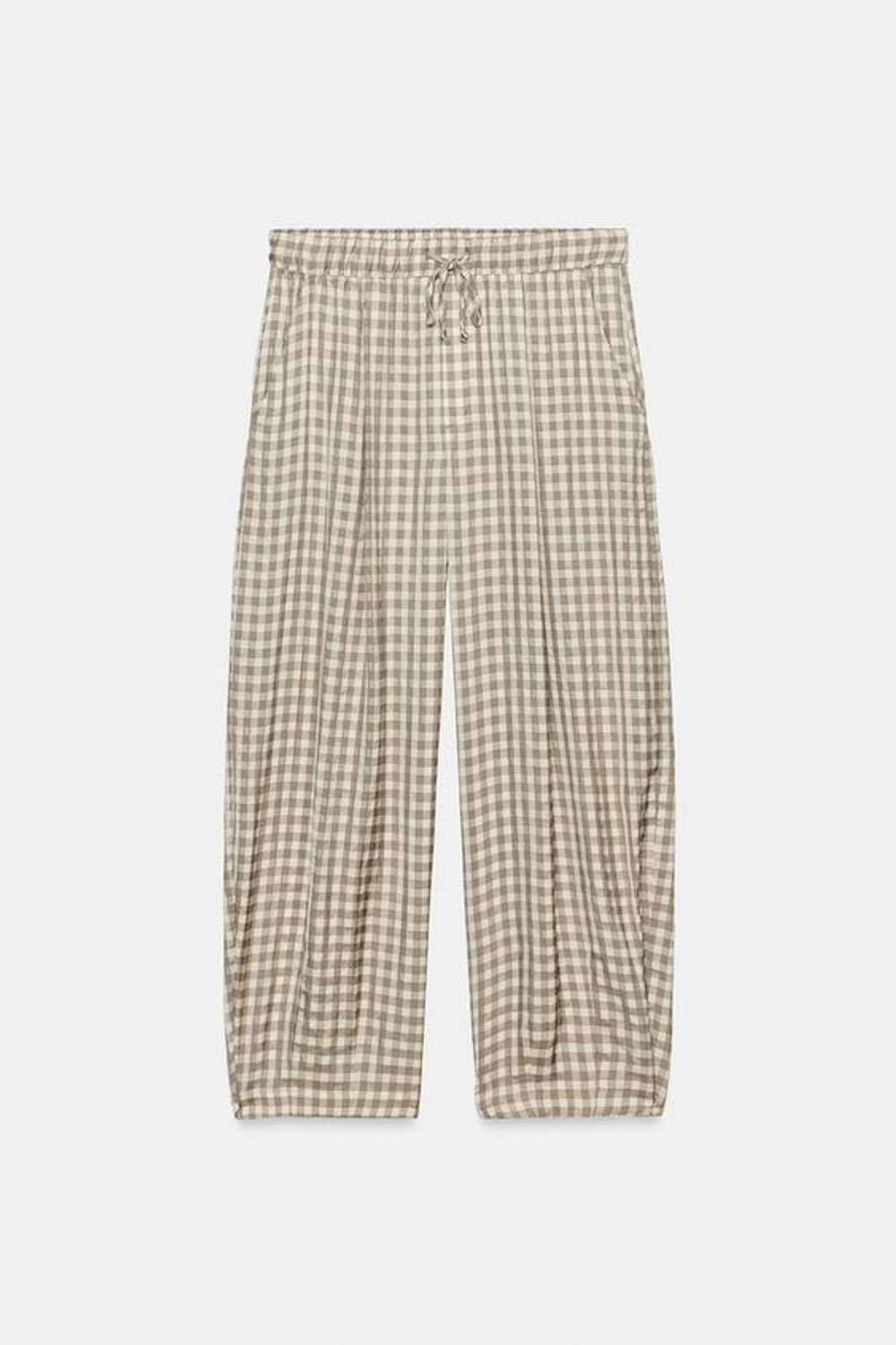 ZARA СВОБОДНЫЕ БРЮКИ В КЛЕТКУ ZW COLLECTION, ЭКРЮ