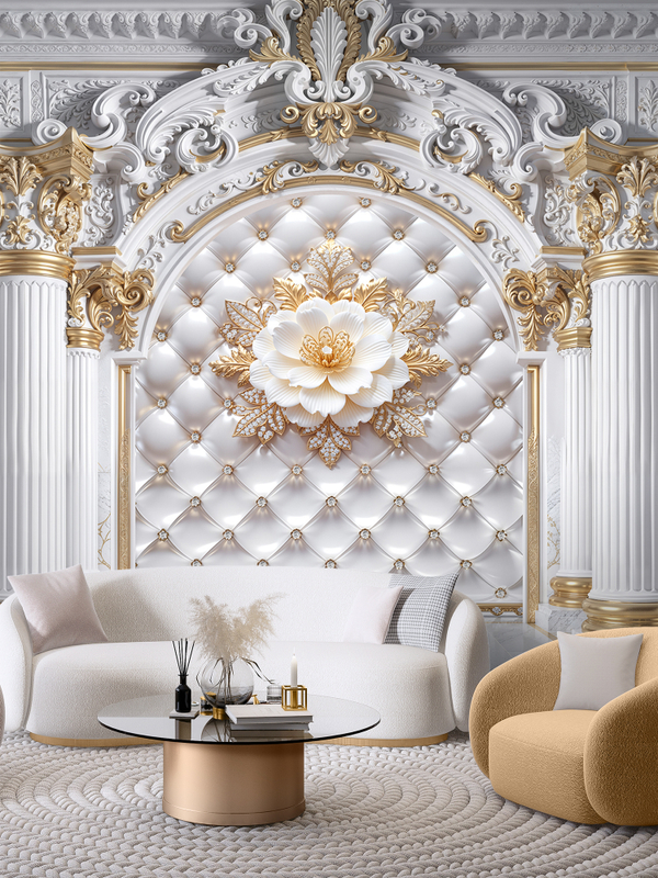 3D фотообои белый цветок и колонны