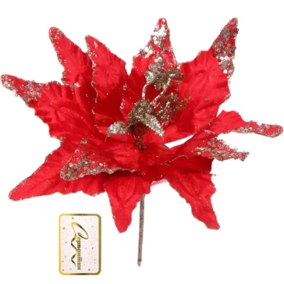 Украшение новогоднее «Пуансеттия - Звёздное небо» 28 см, Красный/шампань
