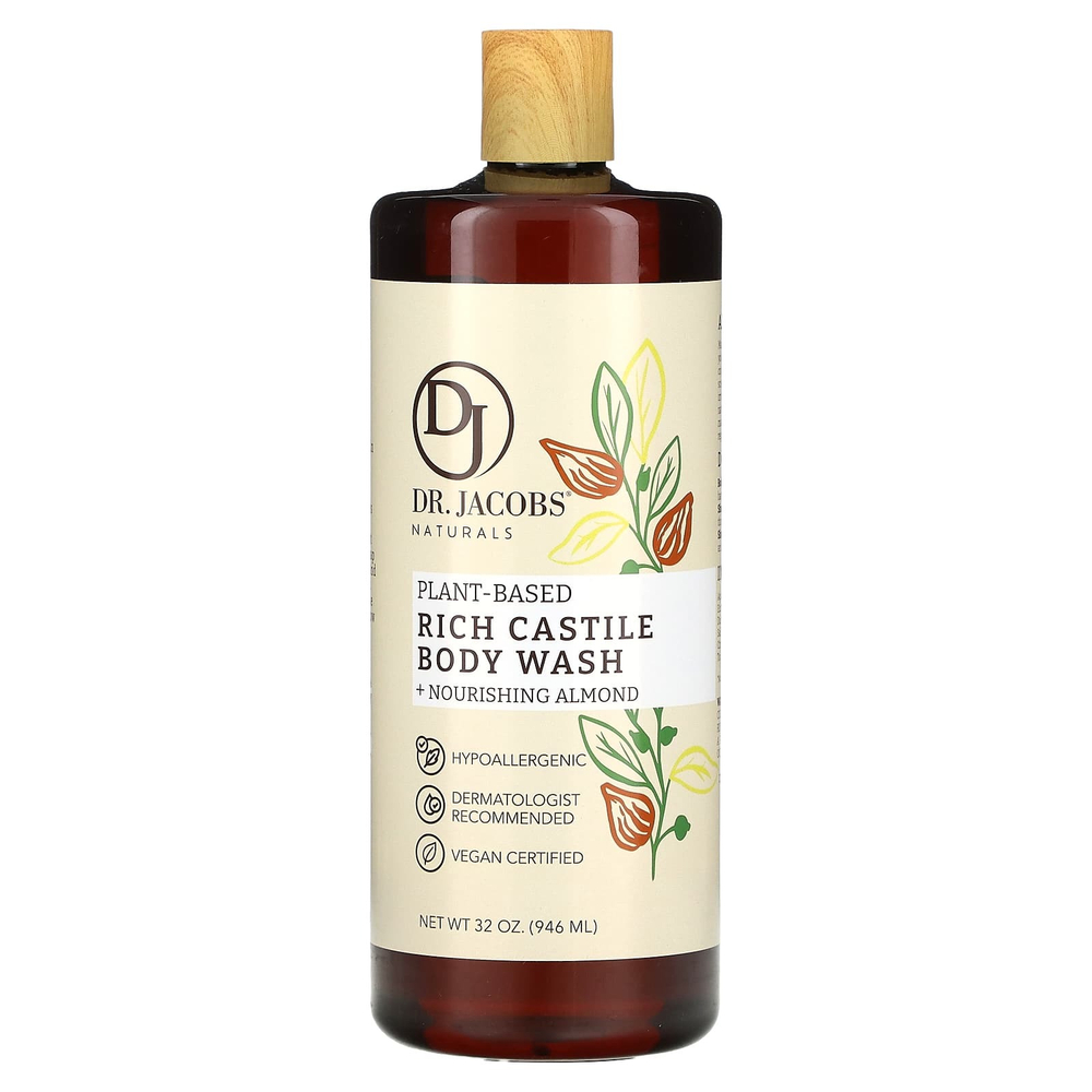 Dr. Jacobs Naturals, кастильский гель для душа на растительной основе, питательный миндаль, 946 мл (32 унции)