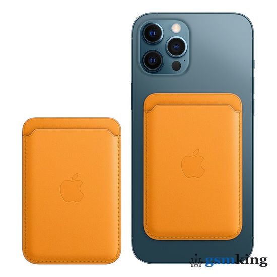 Leather Wallet MagSafe for iPhone California Poppy «Золотой апельсин»