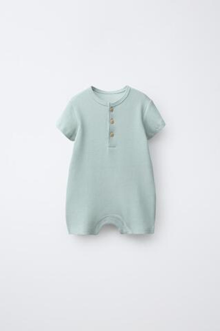 ZARA КОМБИНЕЗОН ИЗ ВАФЕЛЬНОГО ТРИКОТАЖА С ВОРОТНИКОМ НА ПУГОВИЦАХ, ЦВЕТ МОРСКОЙ ВОЛНЫ
