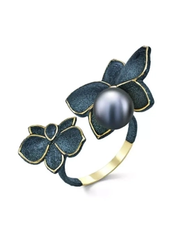 Кольцо серебро 925 орхидея жемчуг эмаль