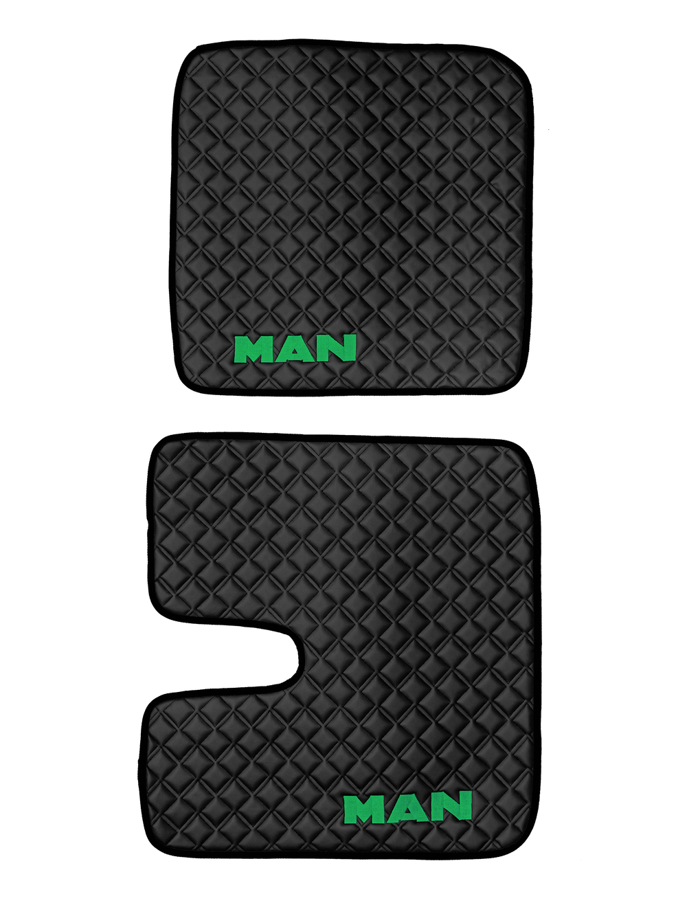 Ковры MAN TGX с 1-м ящиком (механика) (экокожа, черный, черный кант, зеленая вышивка)