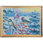 Алмазная мозаика на подрамнике с полным заполнением «МИР ЯРКИХ КРАСОК», зимнии синицы, 30*40 см