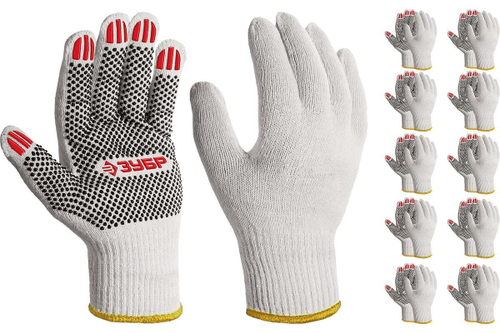Перчатки с ПВХ покрытием (точка) ЗУБР Оптима L (9), х/б, 10 класс, 10 пар 11440-L10