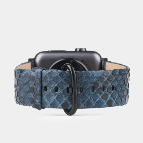 Ремешок для Apple Watch 44/45/46 mm из кожи питона, синего цвета