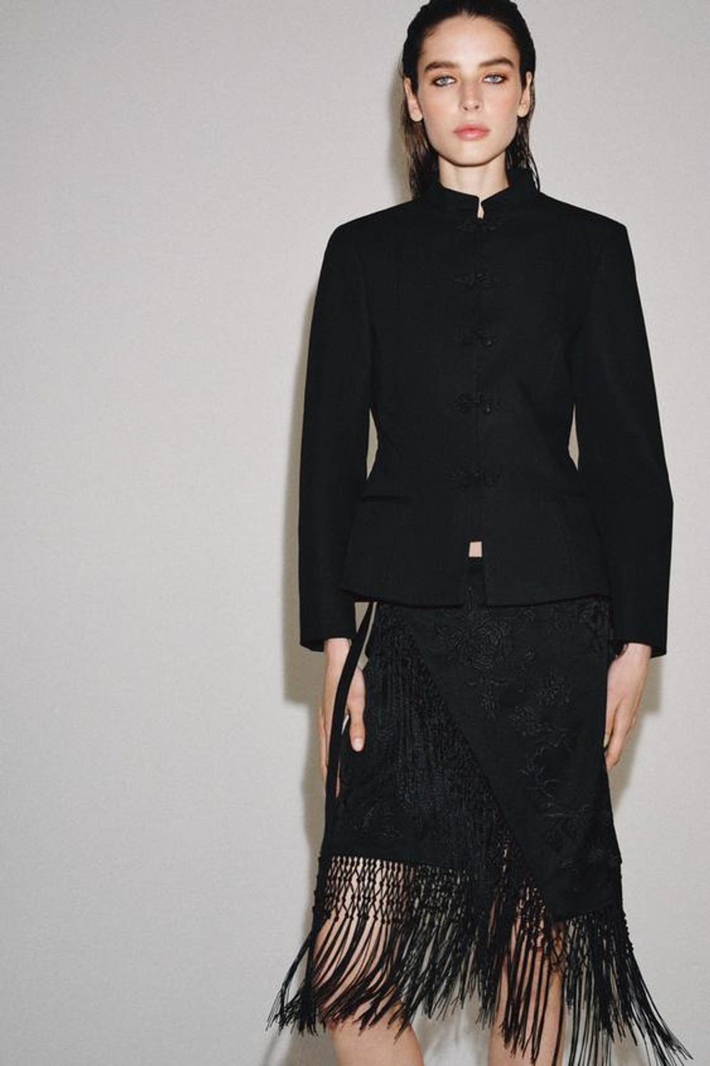 ZARA ЮБКА С ВЫШИВКОЙ И БАХРОМОЙ — ZW COLLECTION, ЧЕРНЫЙ