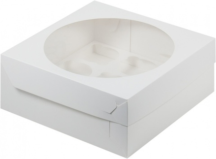 Коробка белая с круглым окном под 9 капкейков, 235х235х100мм