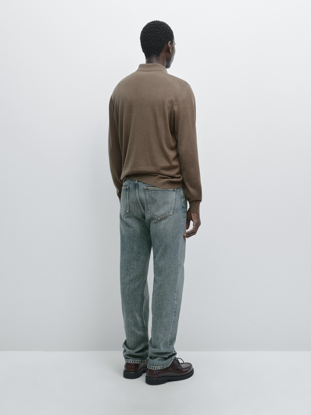 Massimo Dutti Трикотажное свитер поло из 100% мериносовой шерсти, хаки