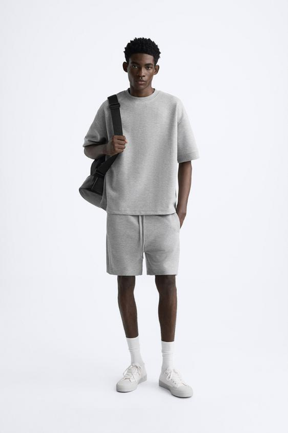 ZARA ТОЛСТОВКА ИЗ ПЛОТНОЙ ТКАНИ, СЕРЫЙ С МЕЛАНЖЕВЫМ ЭФФЕКТОМ