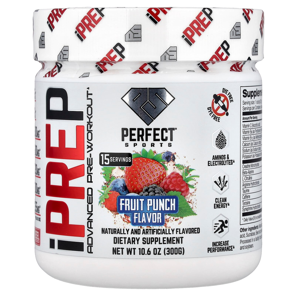 PERFECT Sports, iPrep, улучшенный предтренировочный комплекс, со вкусом фруктового пунша, 300 г (10,6 унции)