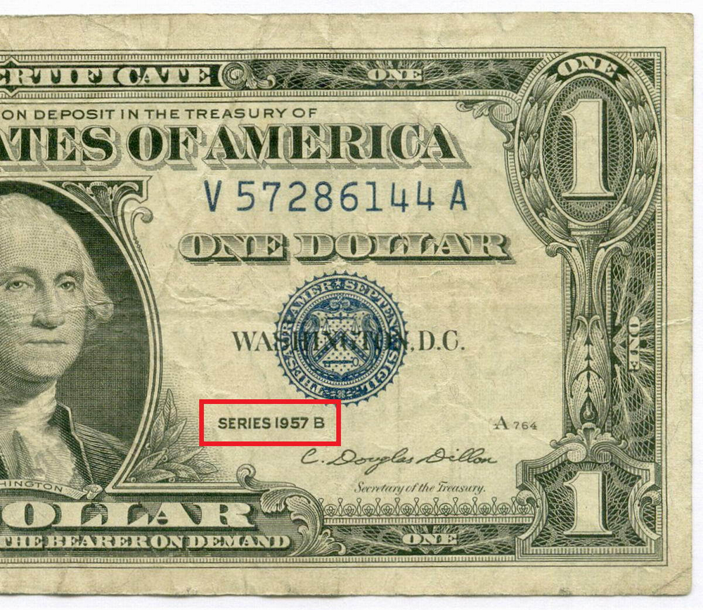 Банкнота США 1 доллар (серебряный сертификат) 1957B V 57286144 A. F-VF