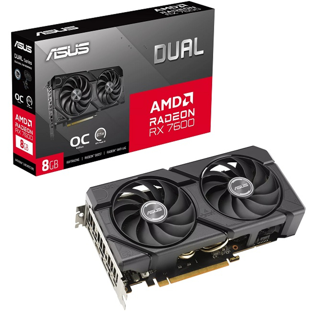 Видеокарта ASUS Radeon RX 7600 DUAL EVO OC 8GB (DUAL-RX7600-O8G-EVO), (90YV0LD0-M0NA00)