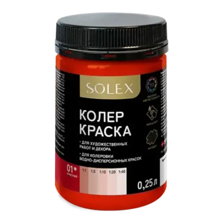 SOLEX  Колер-краска 2в1 №01 Красный 0,25л (ИжСинтез)