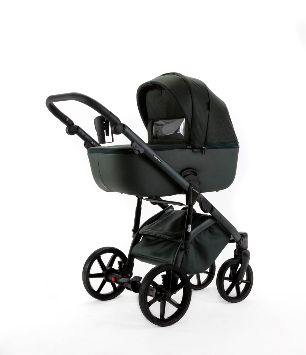 Детская универсальная коляска Adamex NOLA Natura FOREST-12 (2в1) - Темно-зелная ткань, Темно-зеленая экокожи