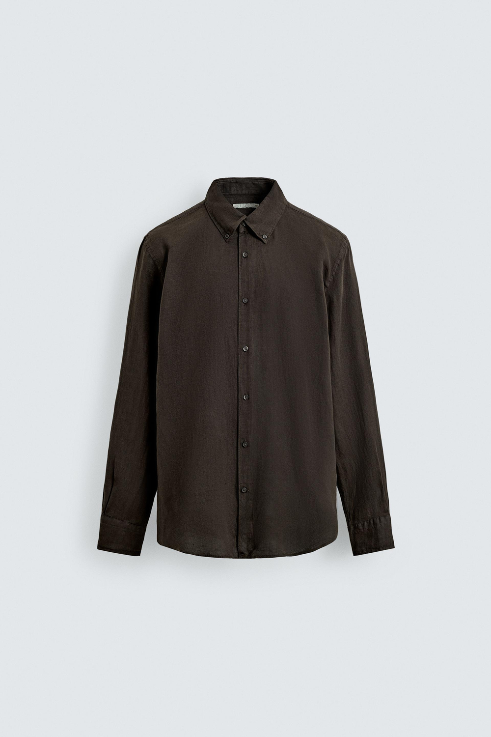 ZARA РУБАШКА REGULAR FIT ИЗ 100% ЛЬНА, ШОКОЛАДНЫЙ
