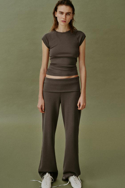 ZARA БРЮКИ ИЗ ТКАНИ ИНТЕРЛОК С ЭФФЕКТОМ ПОТЕРТОСТИ, СЕРО-КОРИЧНЕВЫЙ