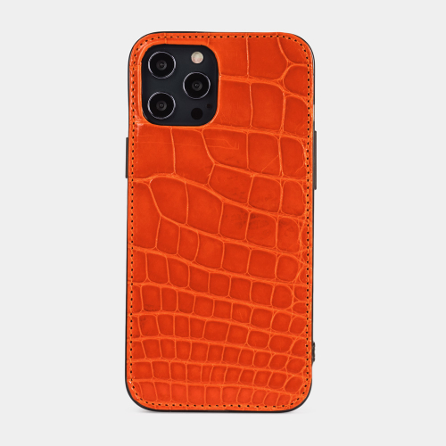 Special order: Чехол-накладка для iPhone 12 Pro Max из натуральной кожи крокодила, цвета оранжевый лак