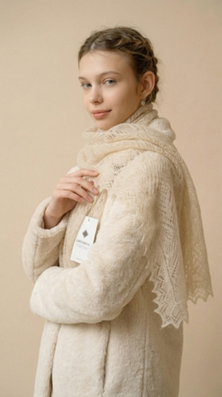 Оренбургский пуховый палантин А14060-31 светло-бежевый