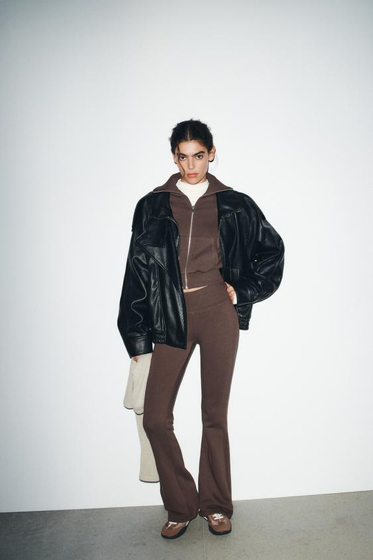 ZARA БРЮКИ FLARE ИЗ ФЛИСА, КОРИЧНЕВЫЙ