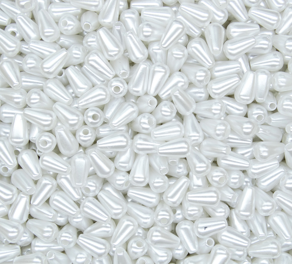 БА001БК610 Акриловые бусины формы "капля", цвет: белый, размер: 6х10 мм, 15 гр.