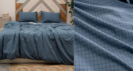 КПБ Дуэт с простыней на рез. 160х200 ВАРЕНЫЙ ХЛОПОК "Голубая клетка"