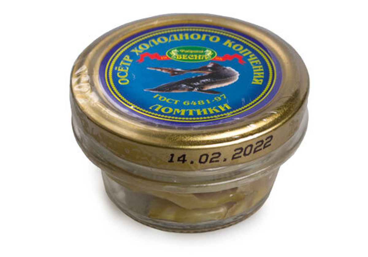 Осетр холодного копчения в масле, ломтики, 100г