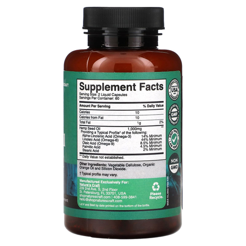 Nature's Craft, Конопляное масло, 120 жидких капсул (500 мг на капсулу)