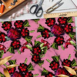 Ткань оксфорд 210 чёрно-красные живописные цветы