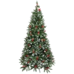 Ёлка «Морозная» 210 см, ПВХ с шишками,ягодами и белым напылением (1153 веток)