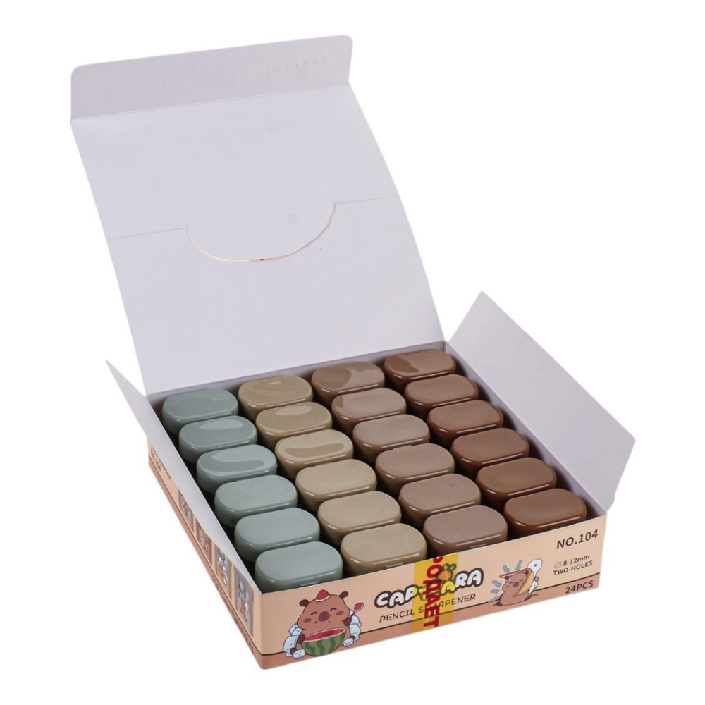 Точилка "Капибара" с контейнером, 2 отверстия, 4 цвета микс (Комплект 24шт.)
