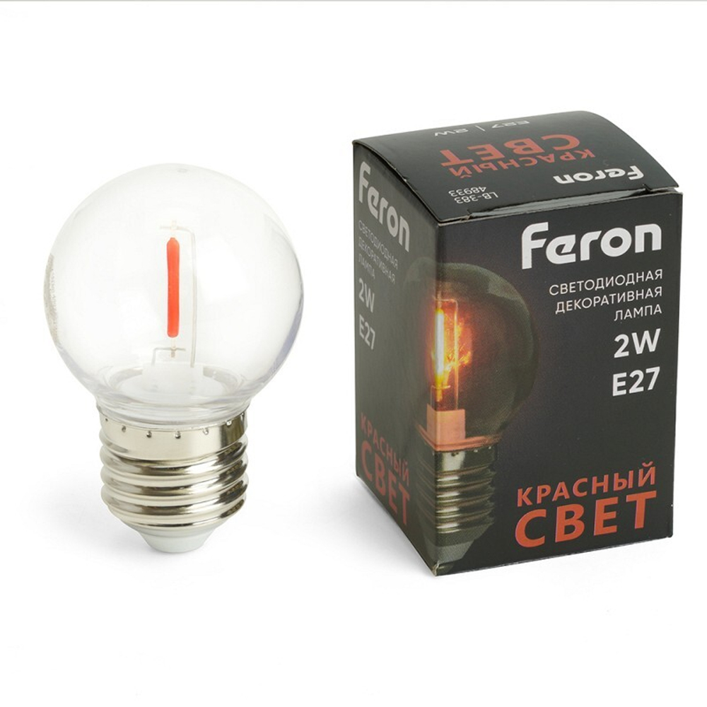 Лампа светодиодная.  2W  230V E27 красный G45 прозрачная. LB-383