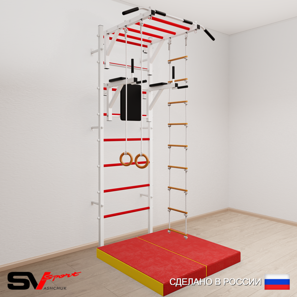Шведская стенка Sv Sport 5484 (Турник рукоход/Брусья/Кольца/Лестница/Мат 1м)