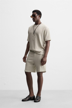 ZARA ФУТБОЛКА ИЗ ТКАНИ НЕОДНОРОДНОЙ СТРУКТУРЫ, СВЕТЛО-СЕРЫЙ