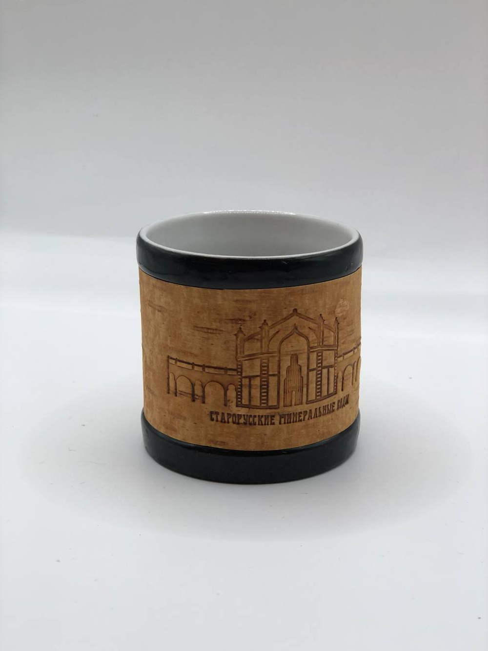 Кружка малая фарфоровая без ручки с берестой. Коллекция "Старая Русса"