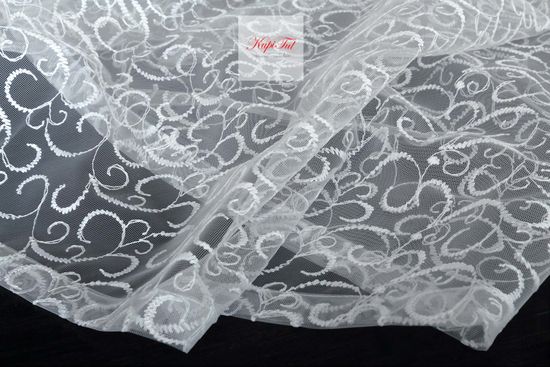 Тюль сетка с вышивкой Веточки-T (белый)