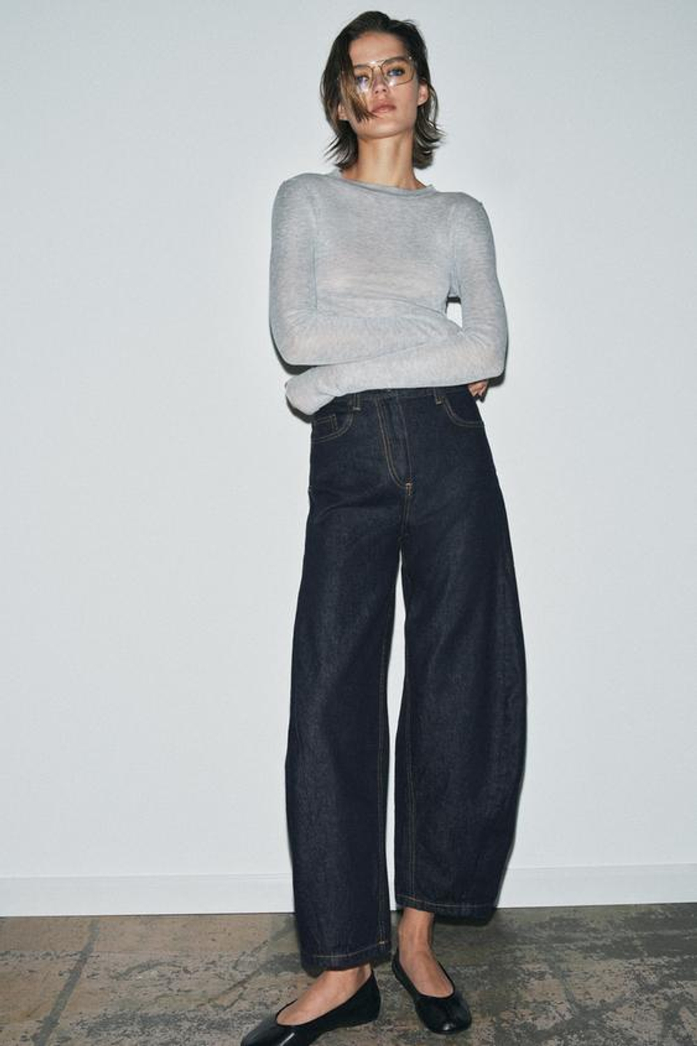 ZARA ДЖИНСЫ ZW COLLECTION ANKLE BALLOON СО СРЕДНЕЙ ПОСАДКОЙ, СИНИЙ