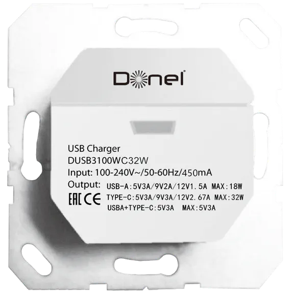 Donel USB зарядное устройство, 3.1A. тип A:max 18W,тип С:max 32W, белый, серия DUSB.
