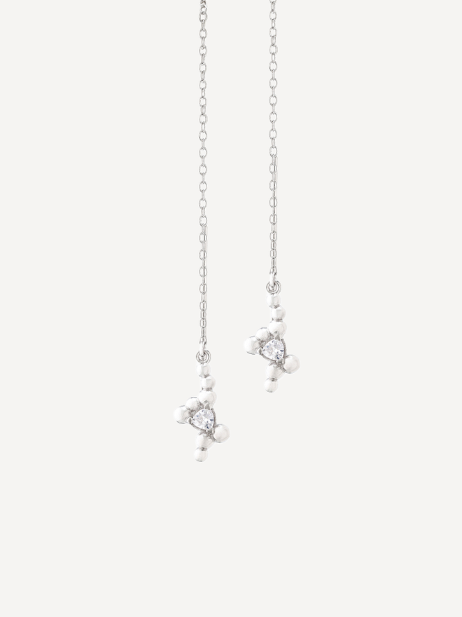 Серьги-продёвки из серебра со вставками из бесцветных фианитов