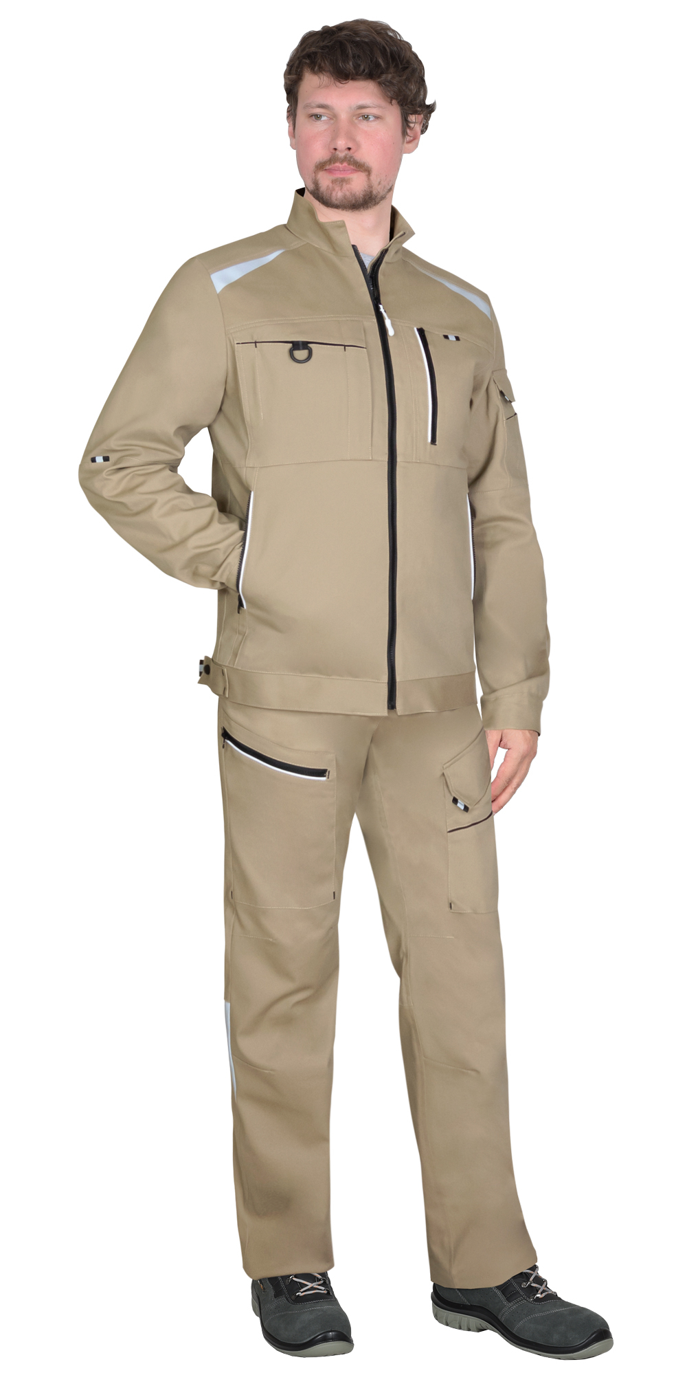 Куртка СИРИУС-ДЕКСТЕР песочная с черной отделкой, тк. стрейч с ВО